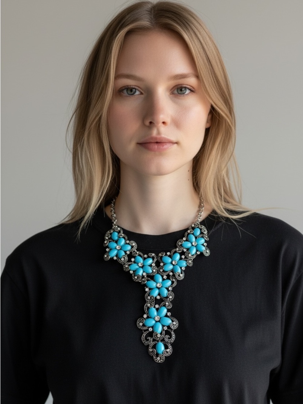9/25 Turquoise Flower Statement Necklace - Women Jewelry